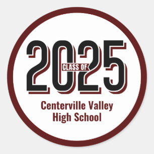 Maroon Bold Shadowed Numbers Class of 2025 Classic Round Sticker