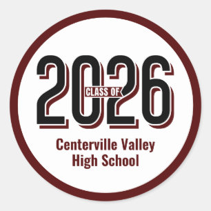 Maroon Bold Shadowed Numbers Class of 2026 Classic Round Sticker
