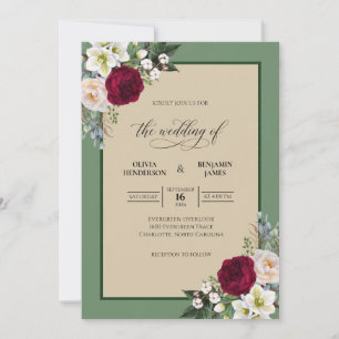 Maroon Bouquet Cream Eucalyptus Wedding Invitation
