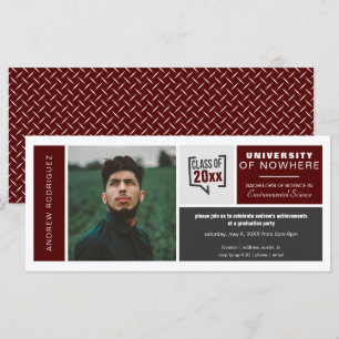 Maroon Boxes & Photo Wide Graduation Invitation