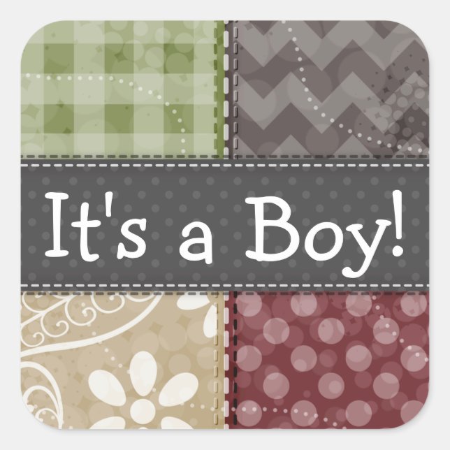 Maroon, Brown, Tan, & Green Quilt Look Square Sticker (Front)