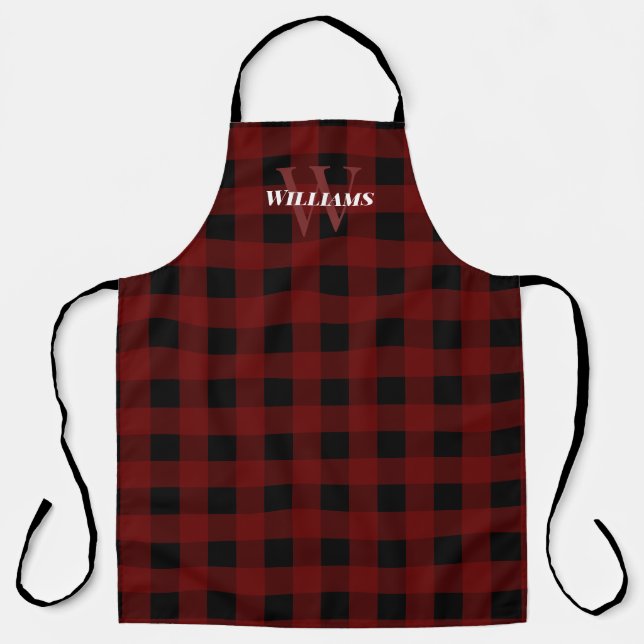 Maroon Buffalo Check Name & Initial Apron (Front)