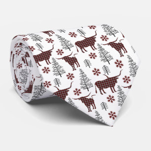 Maroon Buffalo Plaid Longhorn Pattern Tie
