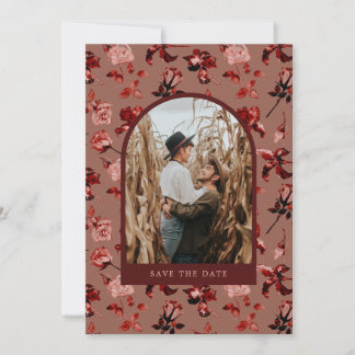 Maroon Burgundy Boho Rustic Garden Photo Save The Date