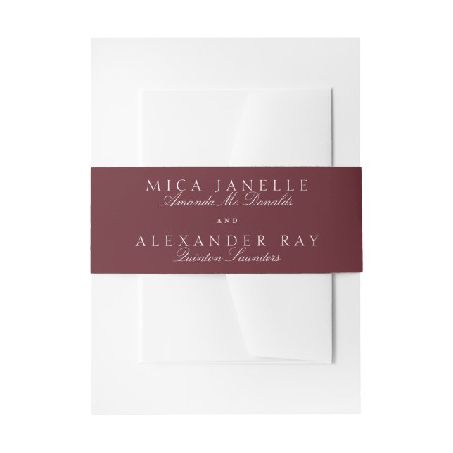 Maroon Burgundy Classic Calligraphy Formal Wedding Invitation Belly Band (Front Example)