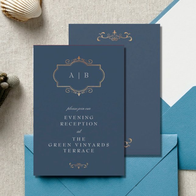 maroon burgundy navy blue classic gold monogram enclosure card (Creator Uploaded)