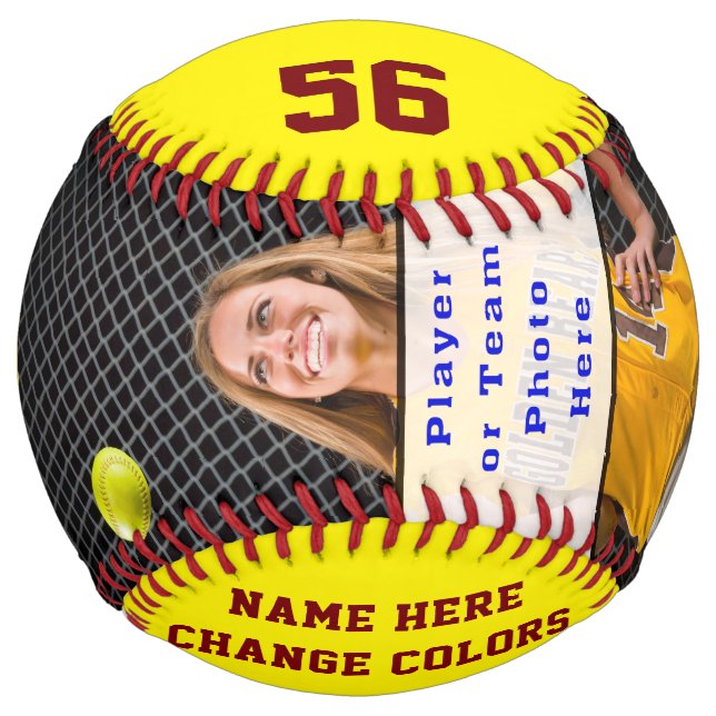 Maroon Burgundy PHOTO Personalized Softball Ball (Front)