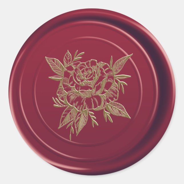 Maroon Burgundy Wax Seal Elegant Gold Rose (Front)