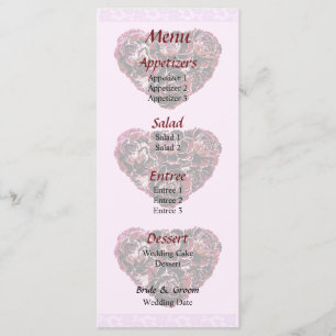 Maroon Carnation Heart Pink Bkgrnd Wedding Menu