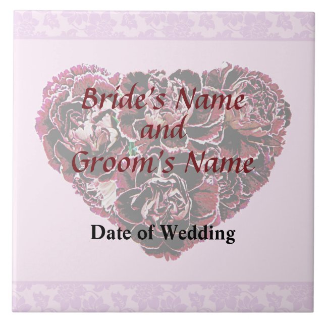 Maroon Carnation Heart With Pink Wedding Products Tile (Front)