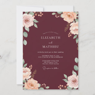 Maroon Champagne Bloom Wedding Invitation
