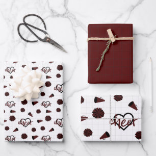 Maroon Cheer Hearts, Pom Poms, Megaphone Pattern Wrapping Paper Sheet