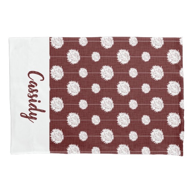 Maroon Cheerleader Pom Pom Pattern Pillowcase (Front)