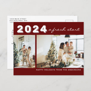 Maroon Chic Year A fresh Start Two Photo Holiday Postcard