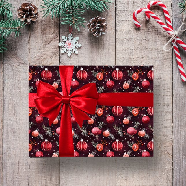 MAROON CHRISTMAS FESTIVE FLORAL DECORATION  WRAPPING PAPER (MAROON CHRISTMAS FESTIVE FLORAL DECORATION WRAPPING PAPER)