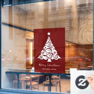 Maroon Christmas Tree Business Window Decoration Cling