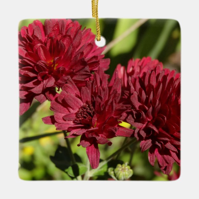 Maroon Chrysanthemums Ceramic Ornament (Front)