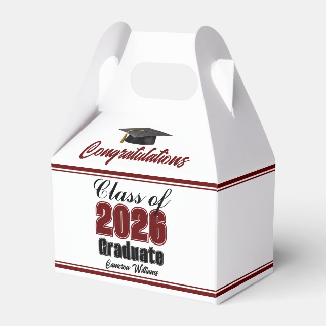 Maroon Class of 2026 Custom Graduation Party Favor Box (Front Side)