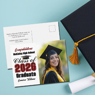 Maroon Class of 2026 Graduate Photo Graduation Announcement Postcard