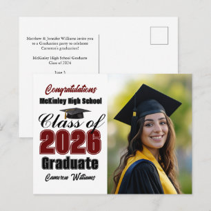 Maroon Class of 2026 Graduate Photo Graduation Announcement Postcard