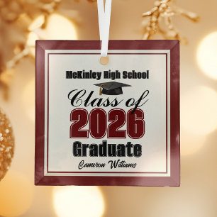 Maroon Class of 2026 Graduation Custom Christmas Glass Ornament