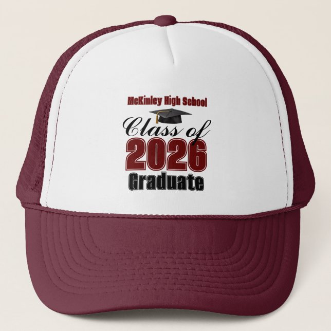 Maroon Class of 2026 Graduation Custom Trucker Hat (Front)