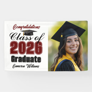 Maroon Class of 2026 Graduation Party Photo Banner