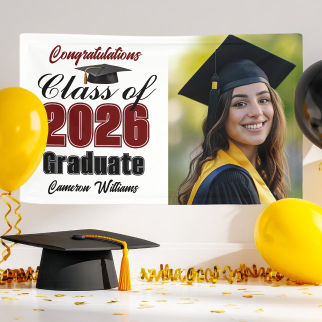 Maroon Class of 2026 Graduation Party Photo Banner (Creator Uploaded)