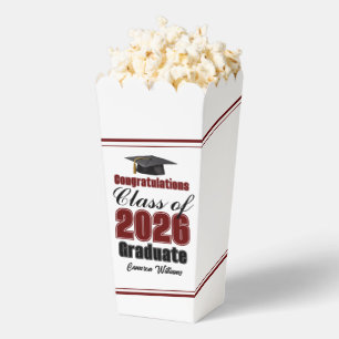 Maroon Class of 2026 Graduation Party Popcorn Favor Box