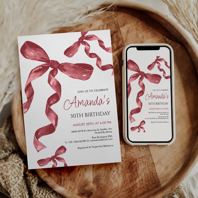 Maroon Coquette Bow Invitation Anniversaire (Créateur téléchargé)