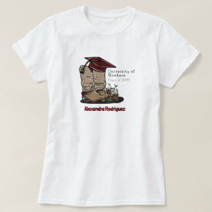 Maroon Cowboy Boot Graduation Cap & Flowers T-Shirt