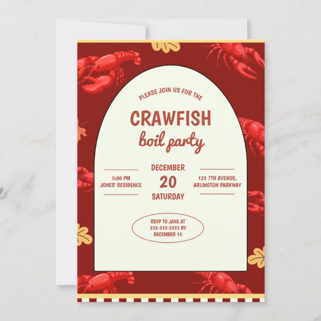 Maroon Crawfish Boil Party Picnic Celebration Invitation (Front)