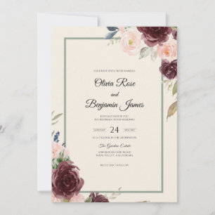Maroon Cream Bloom Wedding Invitation