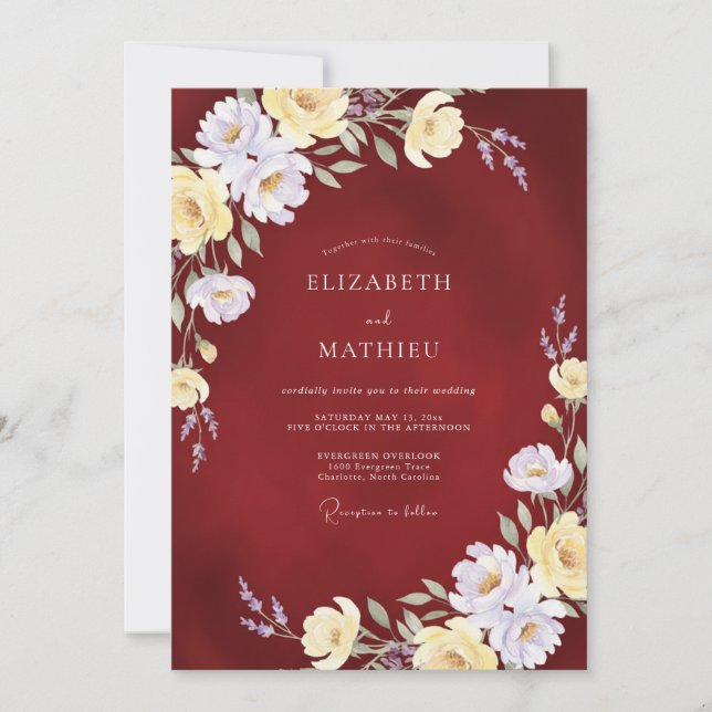 Maroon Cream Peony Wedding Invitation (Front)