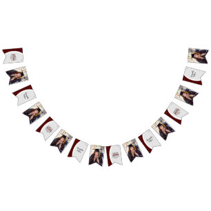 Maroon Curved Frame Photo Graduation Bunting Flags