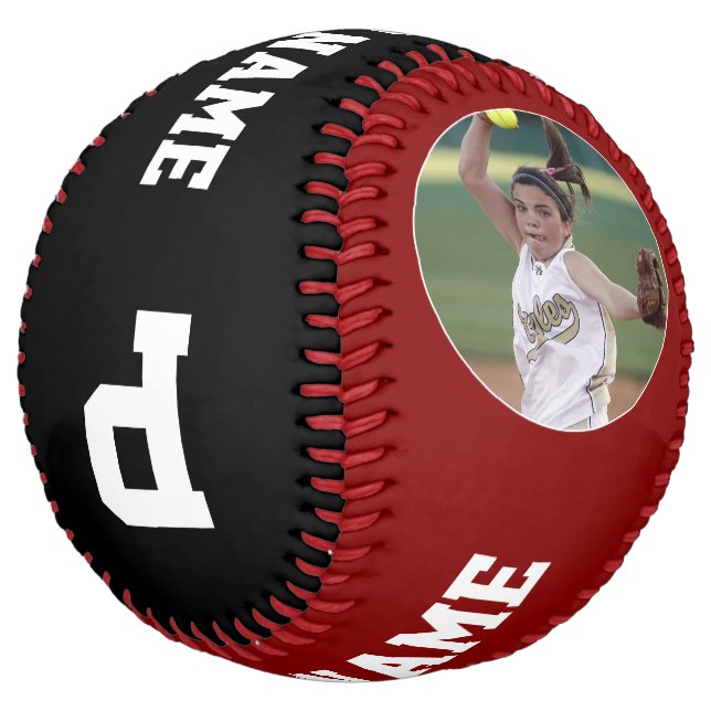 Maroon Custom Softball Player Photo Name Number (Angled)