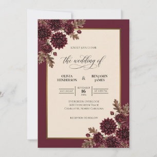 Maroon Dahlia Elegant Wedding Invitation