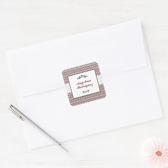 Maroon Damask Pattern Graduation Square Sticker (Envelope)