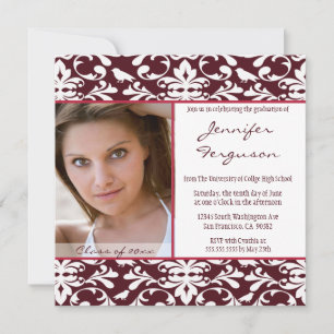 Maroon damask photo graduation faire-part