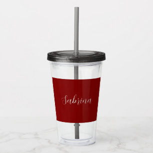 Maroon Dark Red Professional Calligraphy Add Name Acrylic Tumbler