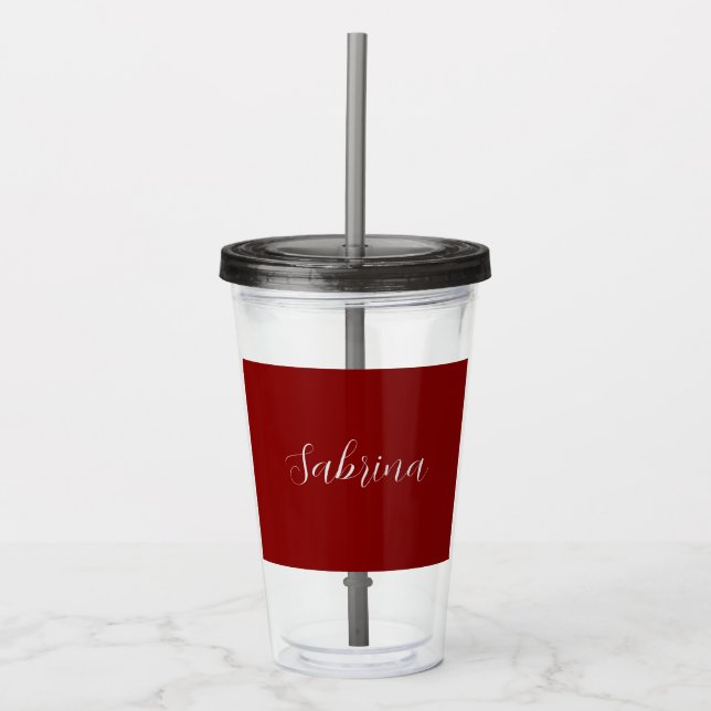 Maroon Dark Red Professional Calligraphy Add Name Acrylic Tumbler (Front)