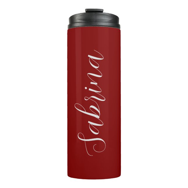 Maroon Dark Red Professional Calligraphy Add Name Thermal Tumbler (Front)