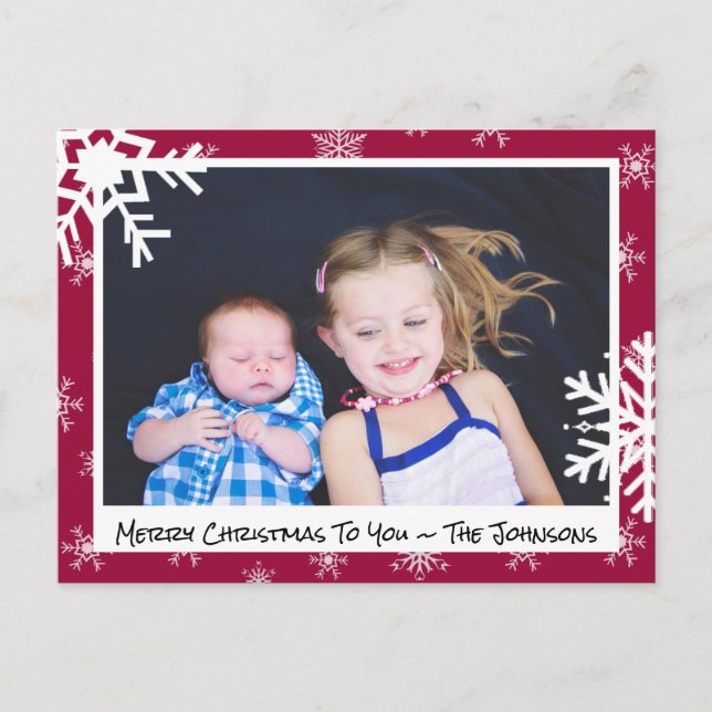 Maroon de Noël Snowflakes Famille Carte photo (Devant)