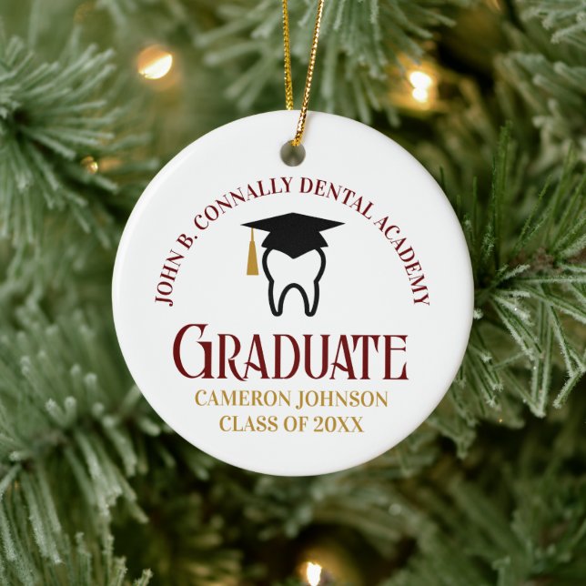 Maroon Dental School Custom Graduation Christmas Ceramic Ornament (Tree)