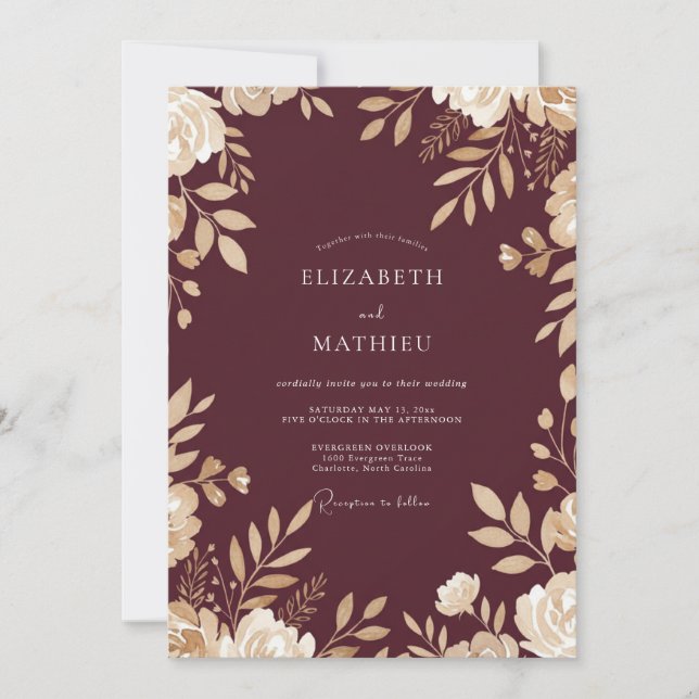 Maroon Distinguished Autumnal Wedding Invitation (Front)