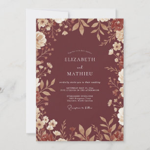 Maroon Earthy Floral Wedding Invitation