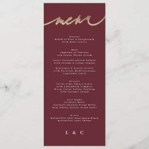 Maroon Elegant Dark Red Plum Burgundy Wedding Menu