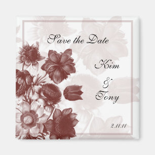 Maroon Elegant Flower Wedding Favour Magnets