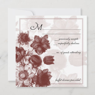 Maroon Elegant Flower Wedding RSVP Cards
