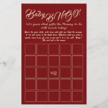 Maroon Elegant Gender Neutral Baby Bingo Game